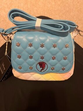 Quilted Light Blue Crossbody Bag with Star Stud Accents